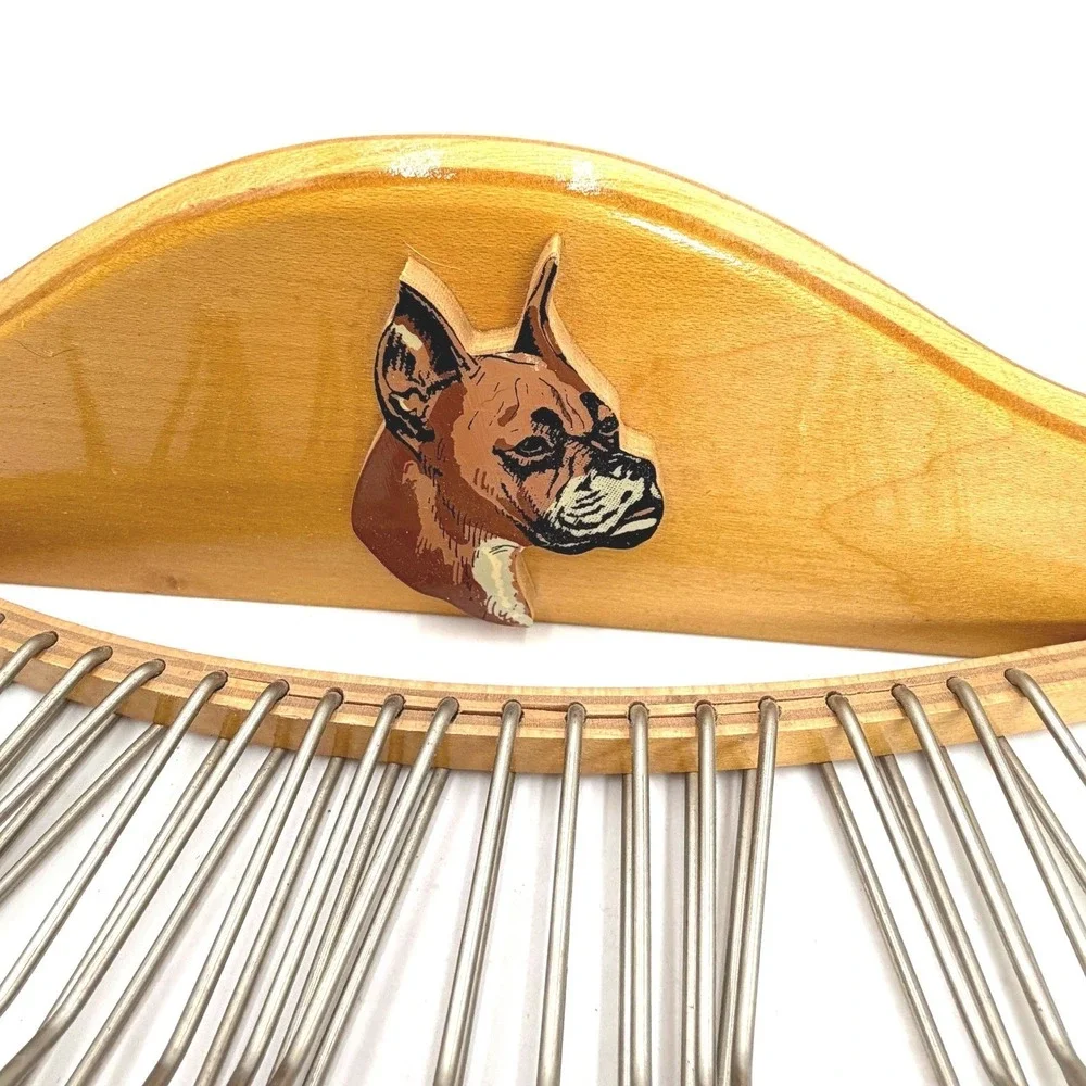 Vintage Wooden Wall Mount Tie Belt Rack Organizer Boxer Dog Breed 14 Metal Hooks